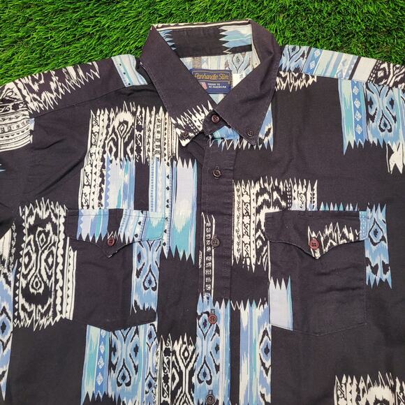 VTG 80s Panhandle Slim USA Abstract Ikat Print Cotton Shirt XXL Tall - Picture 2 of 6